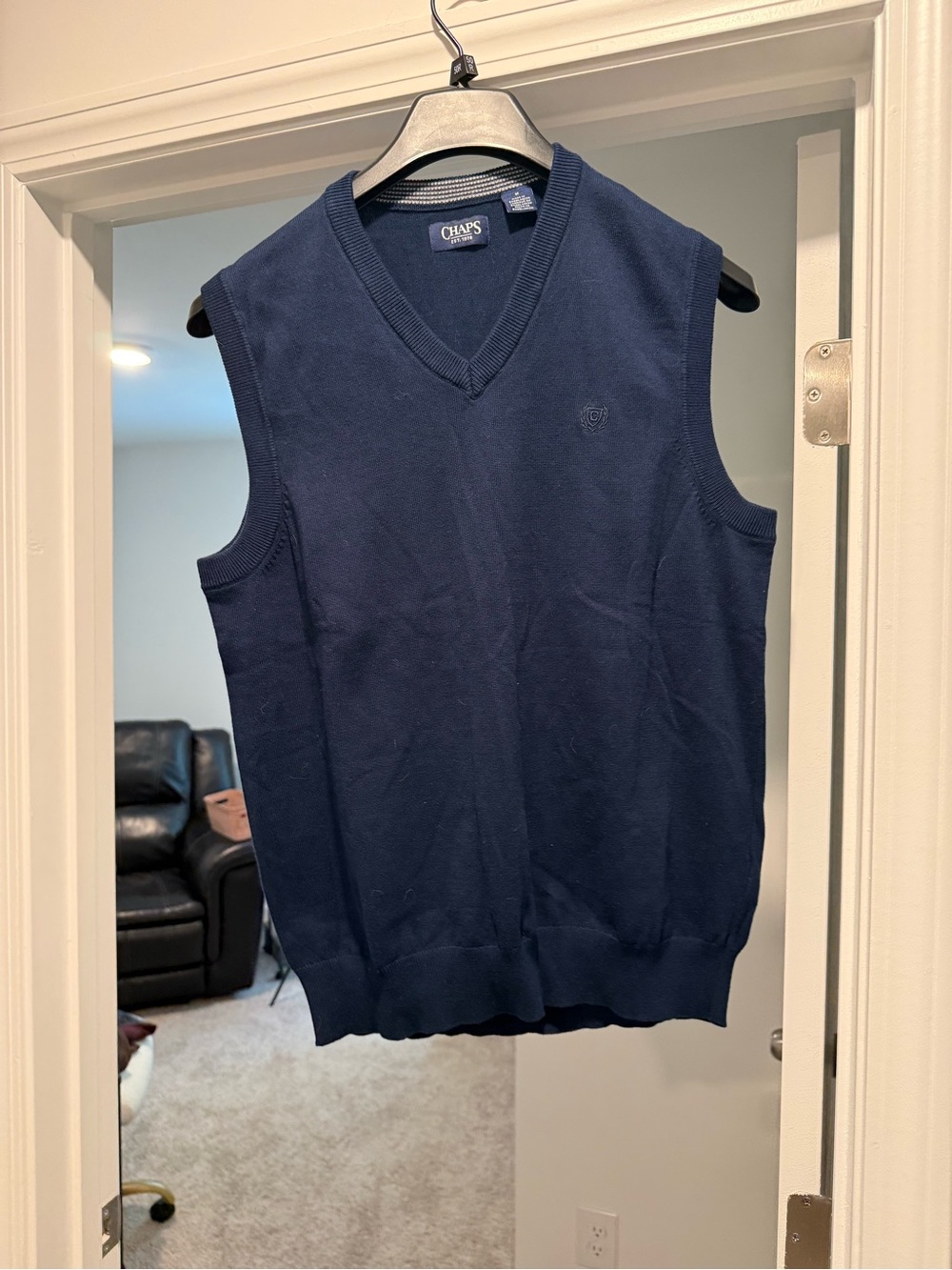 Chaps Men's Navy Blue V-Neck Sweater Vest